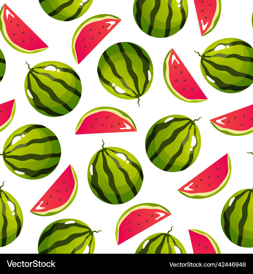 Whole and slice watermelon seamless pattern Whole and slice watermelon seamless pattern vector image