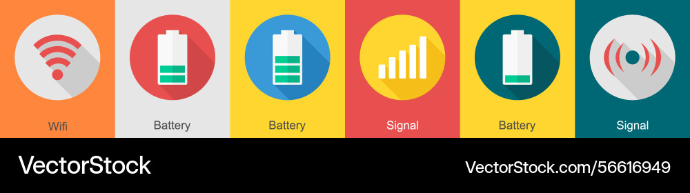 A set of 6 user interface icons as wifi battery vector image