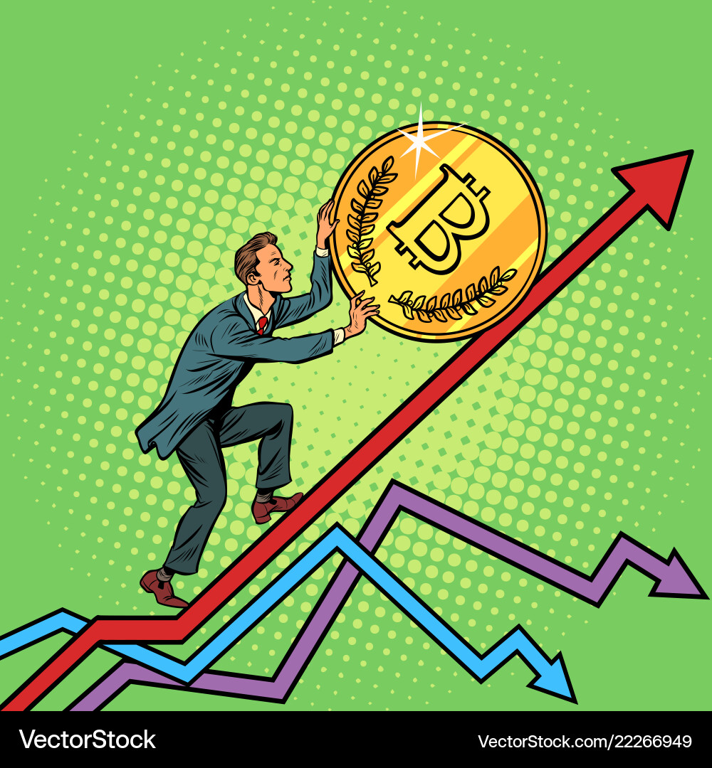 Businessman roll a bitcoin coin up – Royalty-Free Vector | VectorStock