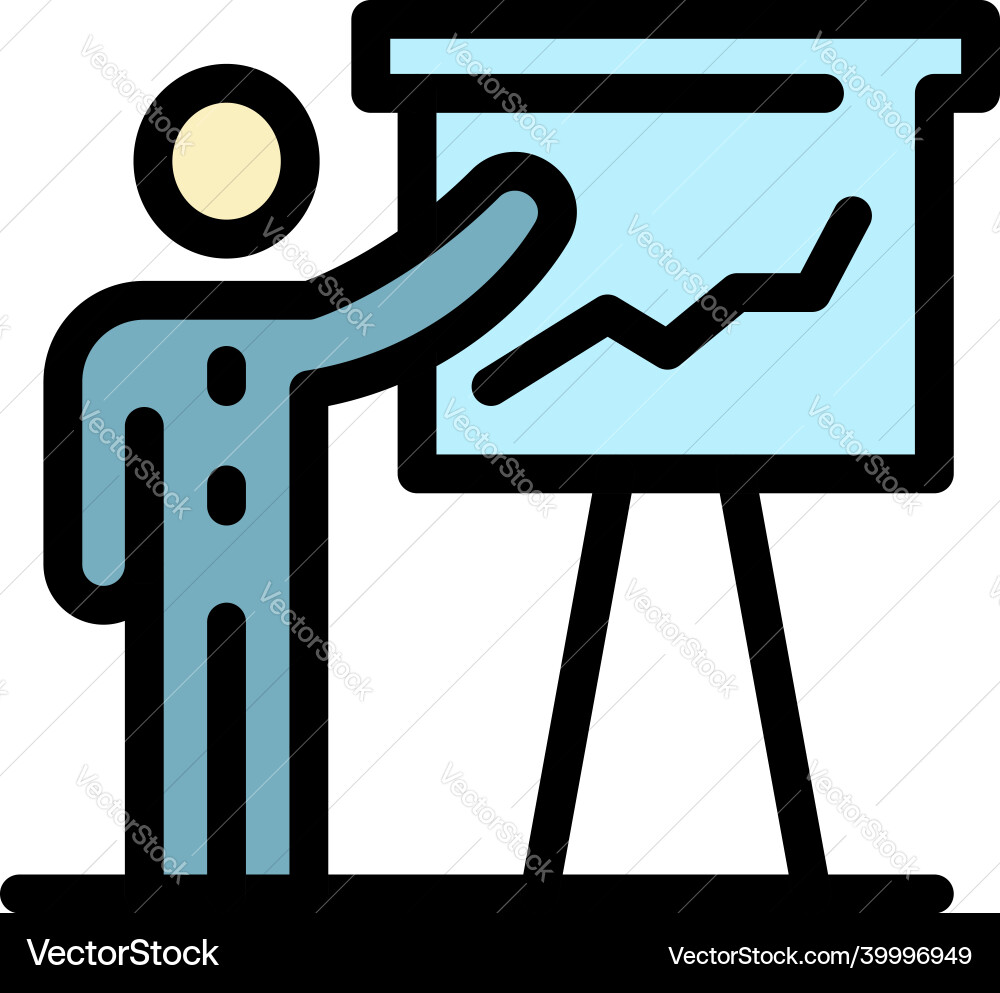 Man and flipchart icon color outline Man and flipchart icon color outline vector image