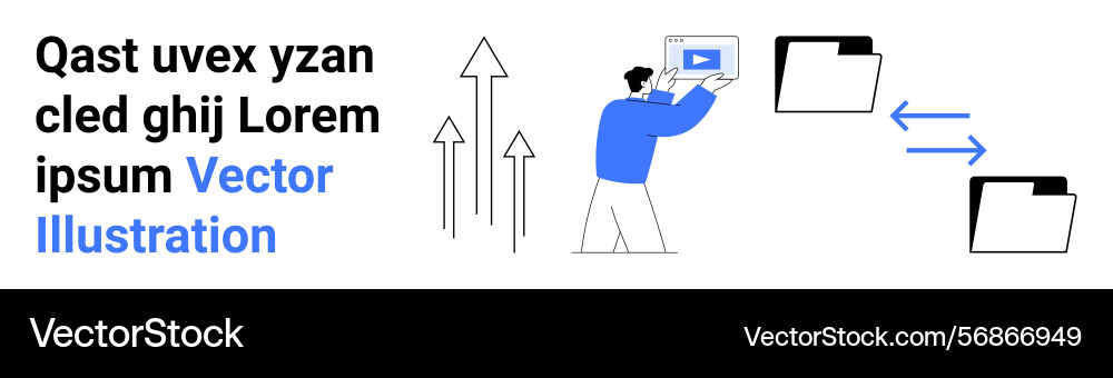 Person uploading media file to folders with arrows Person uploading media file to folders with arrows Vector Image