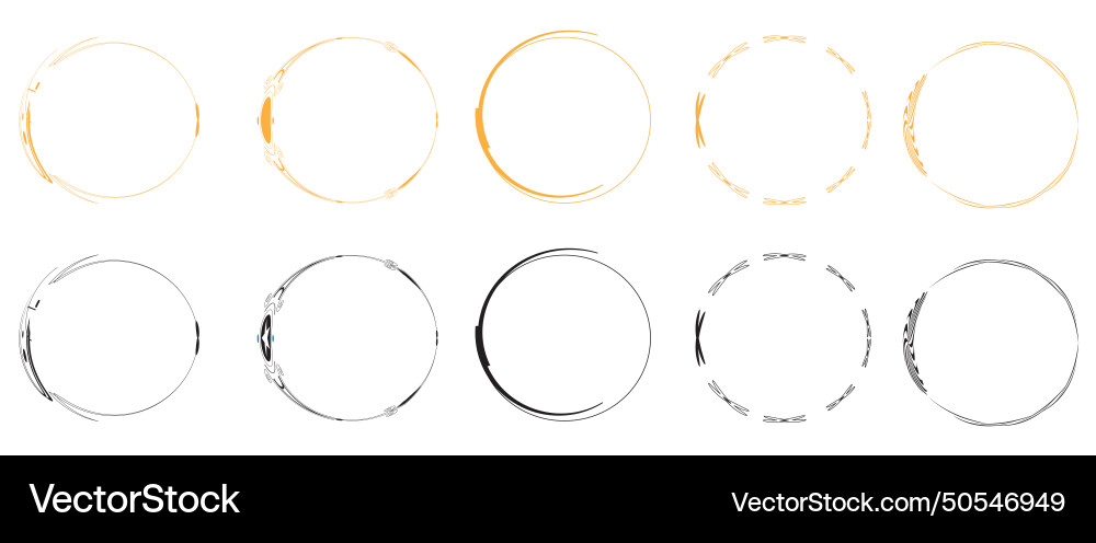 Set of graphic circle frames round line sketch Set of graphic circle frames round line sketch vector image