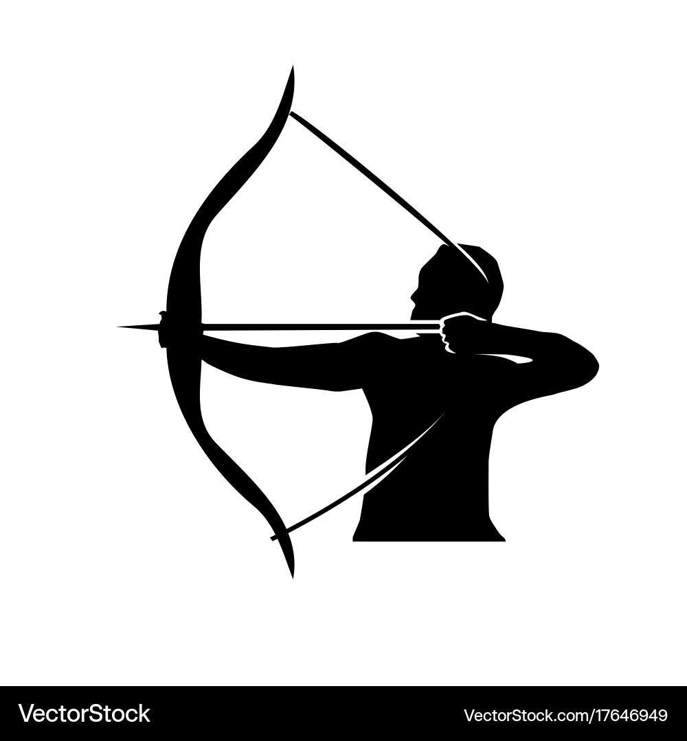 Silhouette of Archer with Bow and Arrow Vector Image