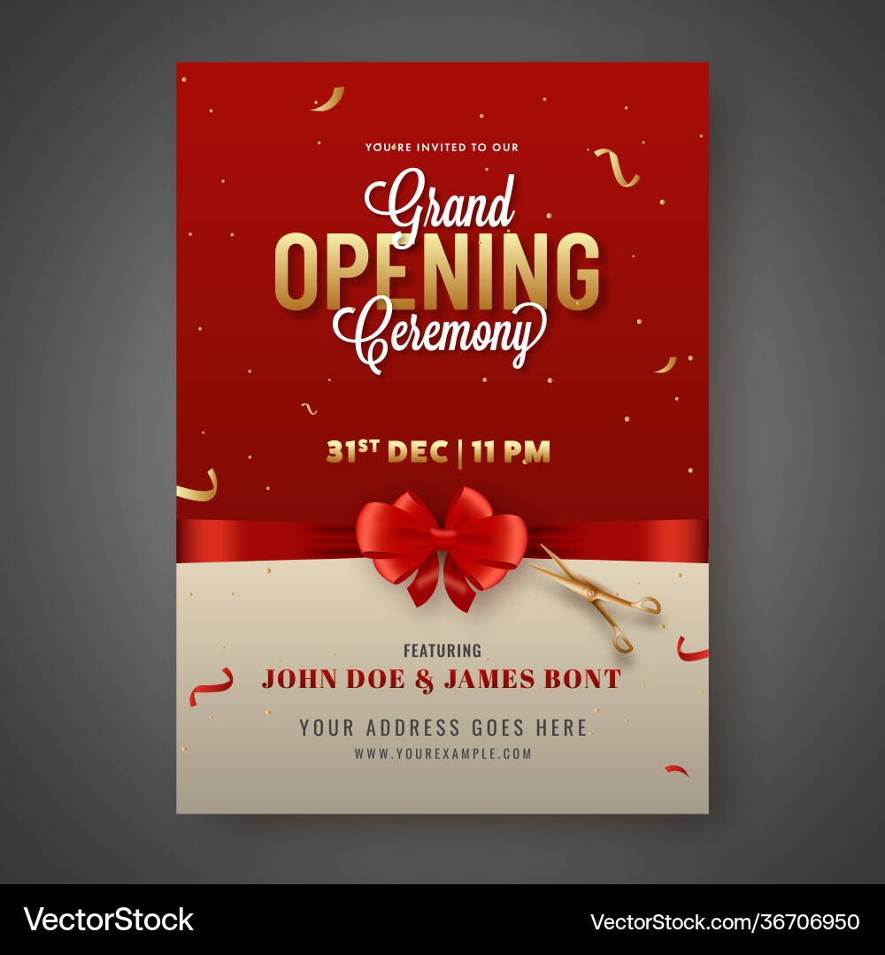 Grand opening ceremony invitation card closed vector image