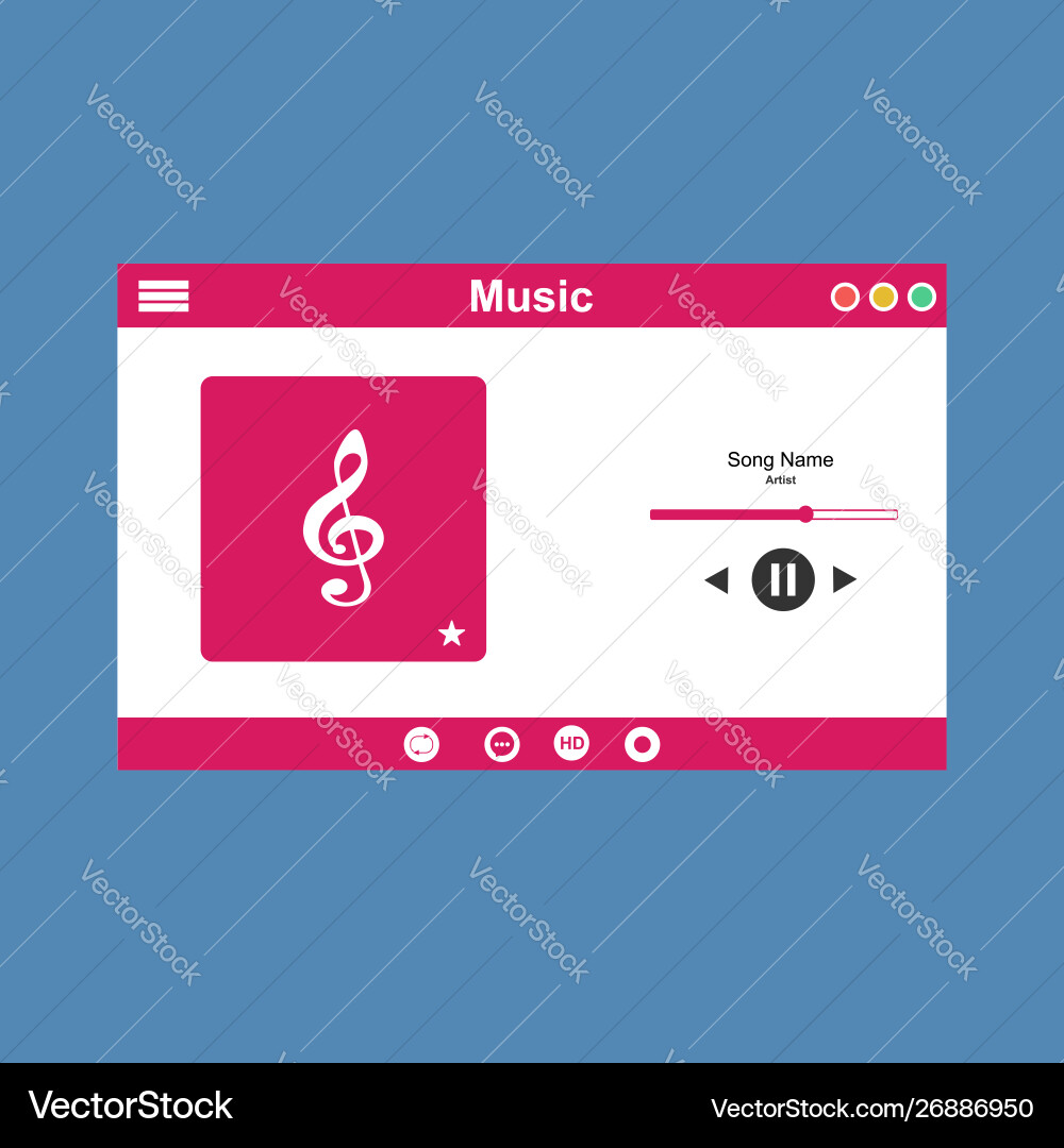 Media player application app template with flat Media player application app template with flat Vector Image