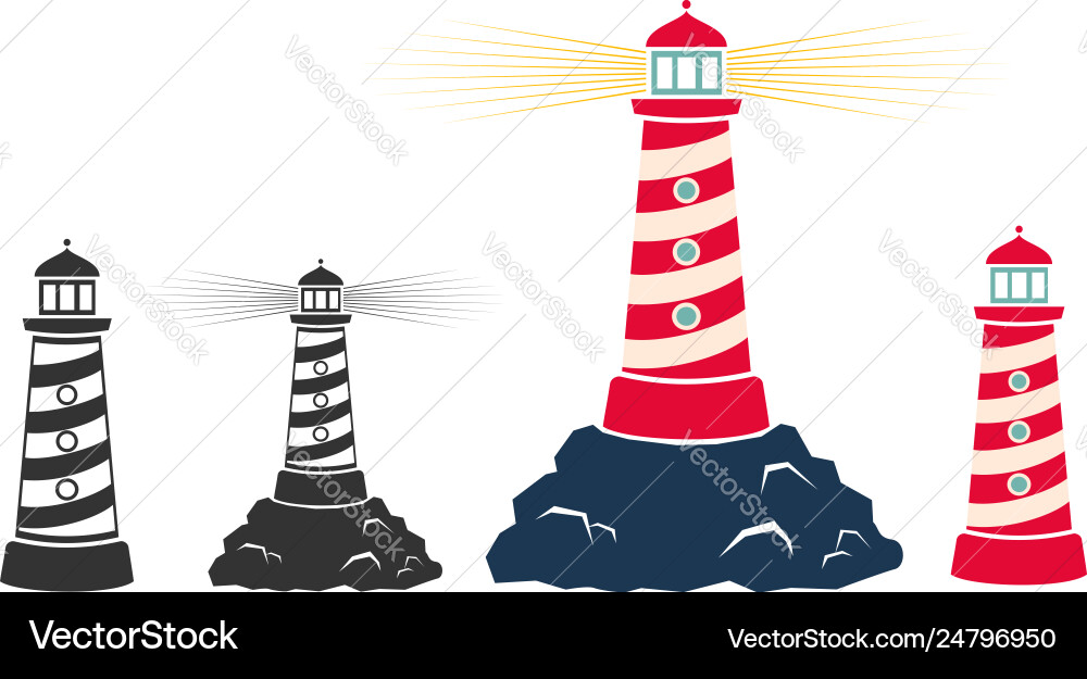 Vintage Lighthouse Icon Set Vector Image
