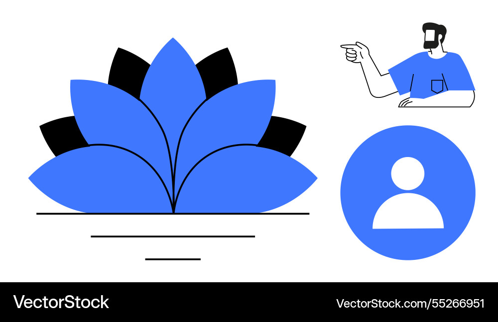 Abstract blue lotus with man pointing and user Vector Image