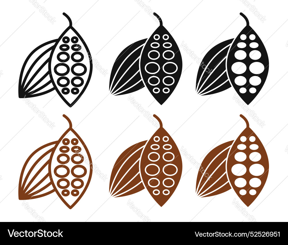 Cocoa beans thin line icon set Cocoa beans thin line icon set vector image