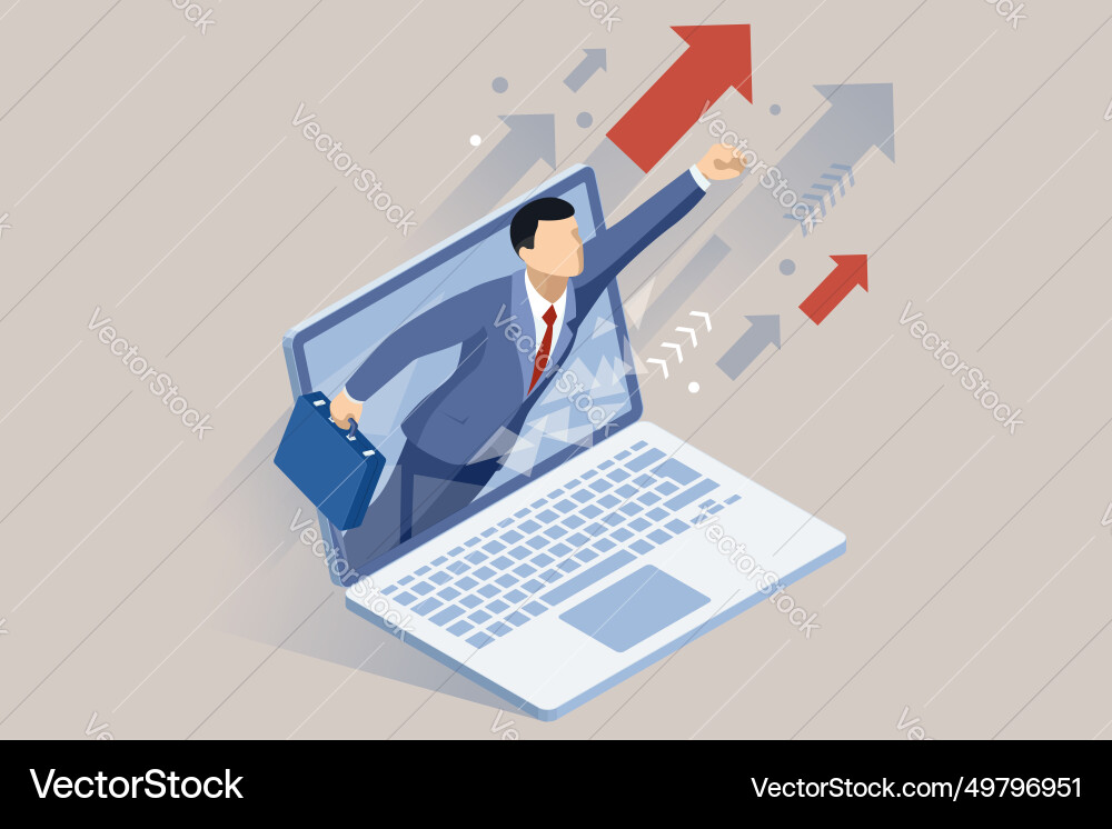 Isometrischer Laptop-Walking-Man skaliert die Karriere Isometrischer Laptop-Walking-Man skaliert die Karriere vektorbild