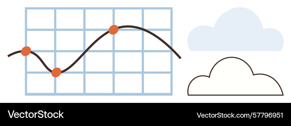 Line graph on a grid with data points and two vector image