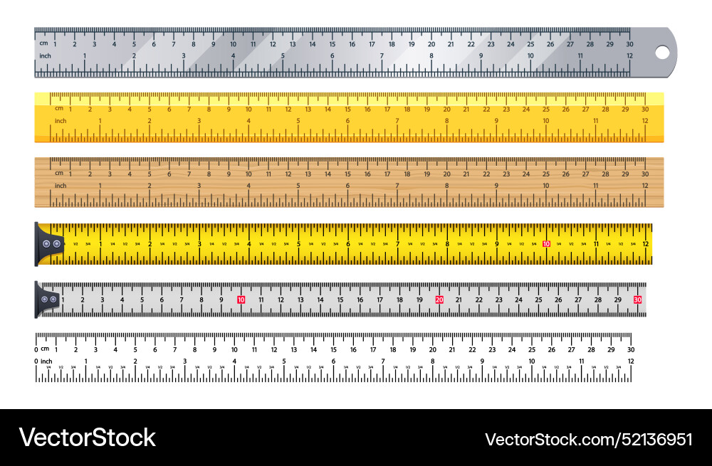Measuring rulers displayed in various materials Measuring rulers displayed in various materials vector image
