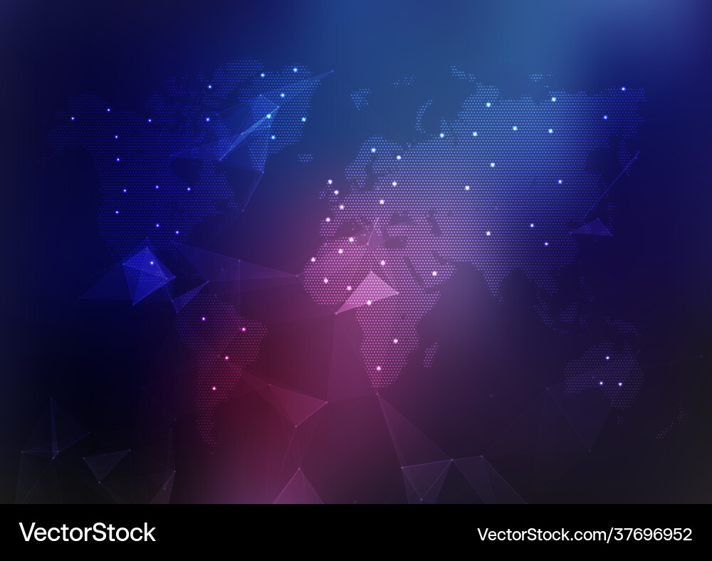Abstract world map with connecting lines and dots Vector Image