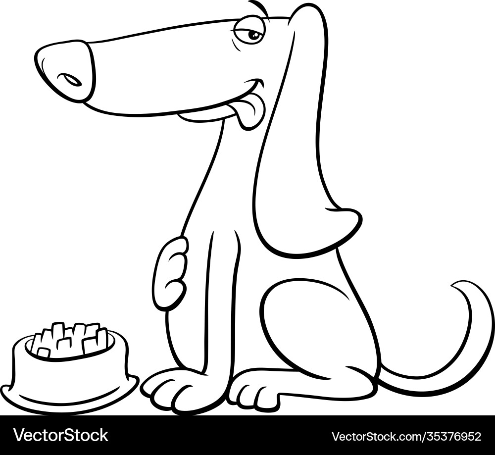 Cute Cartoon Dog with Food Bowl Vector Image