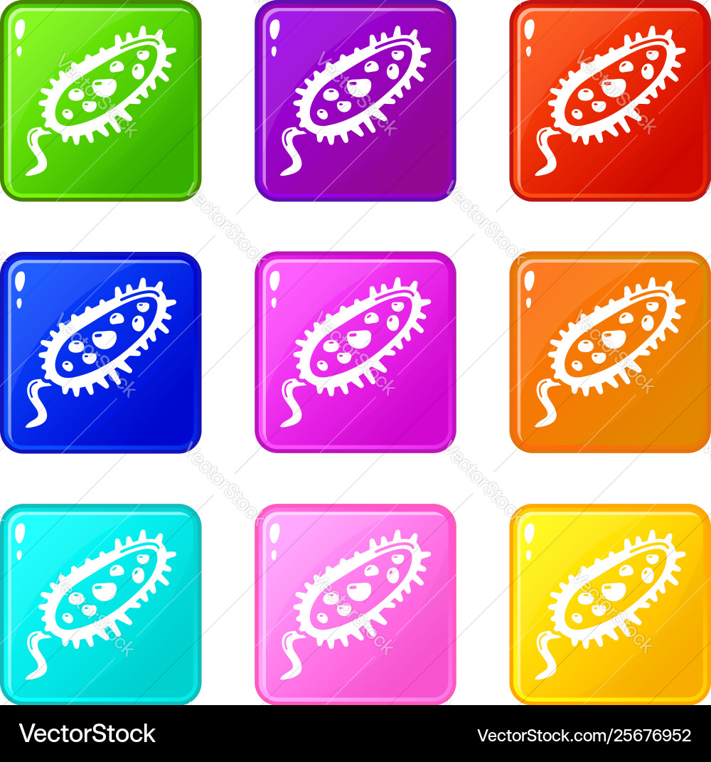 Microbe icons set 9 color collection Microbe icons set 9 color collection vector image