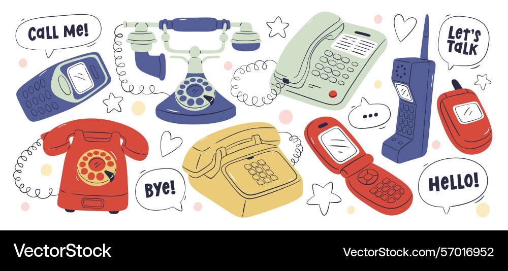 Retro telephone collection of different models Vector Image