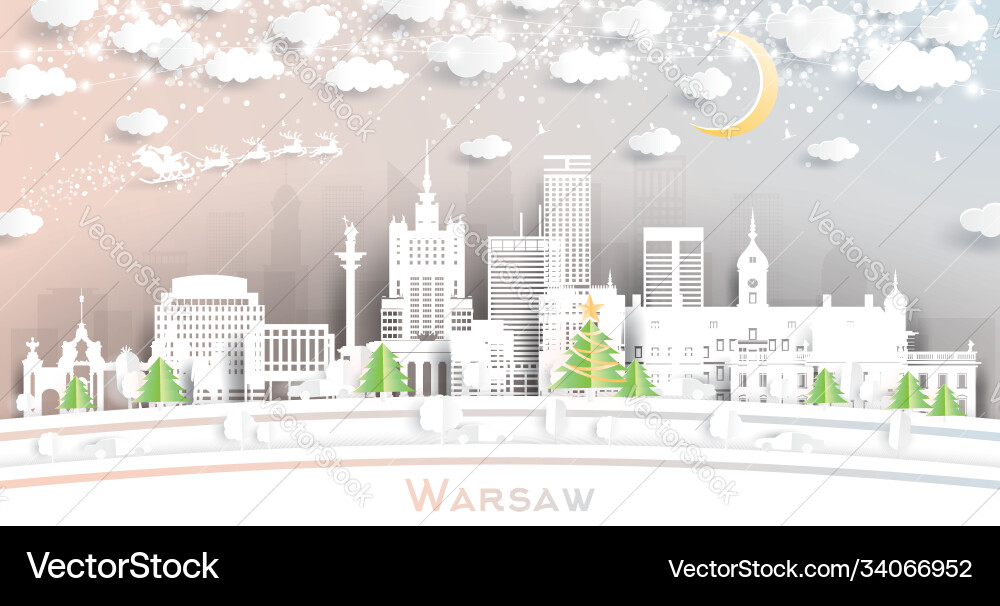 Warsaw poland city skyline in paper cut style Warsaw poland city skyline in paper cut style vector image