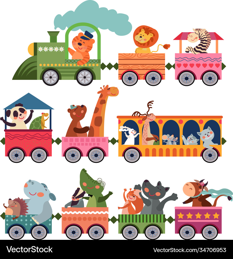 Cute Animals Train Cartoon Vector Image