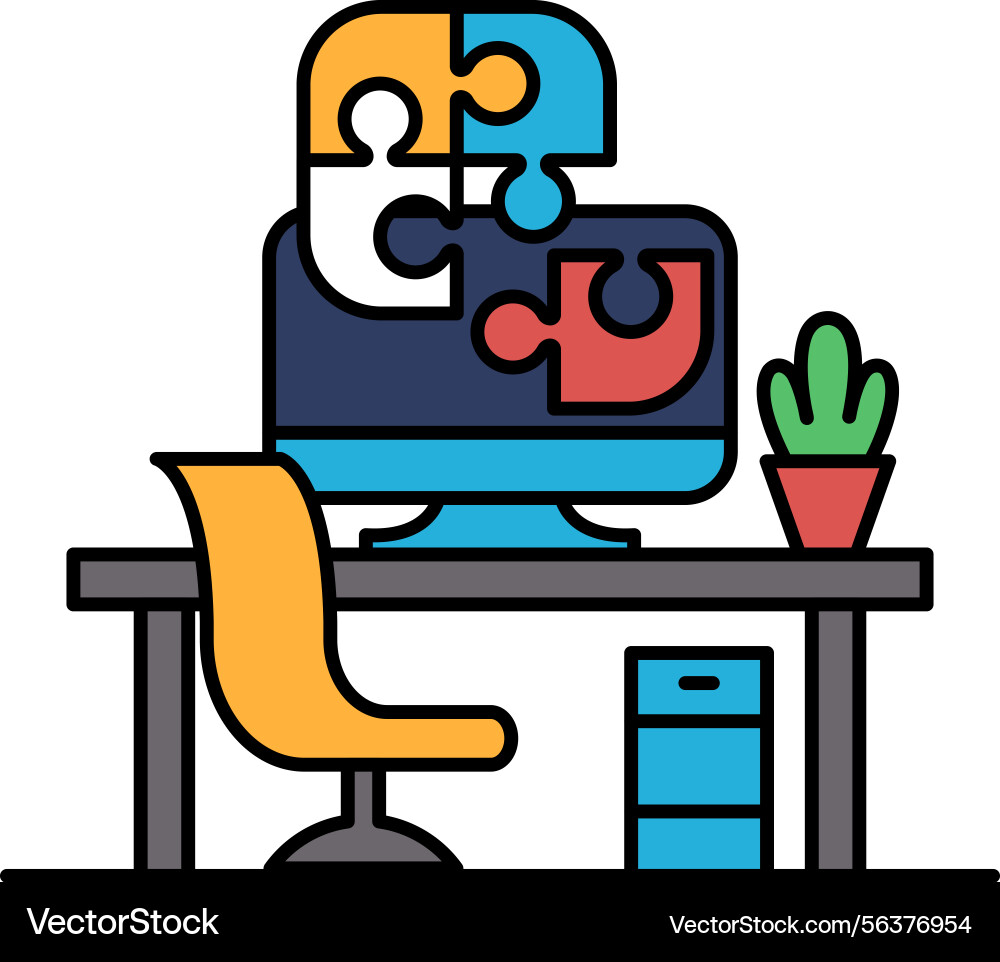 A computer monitor is displayed on desk A computer monitor is displayed on desk vector image