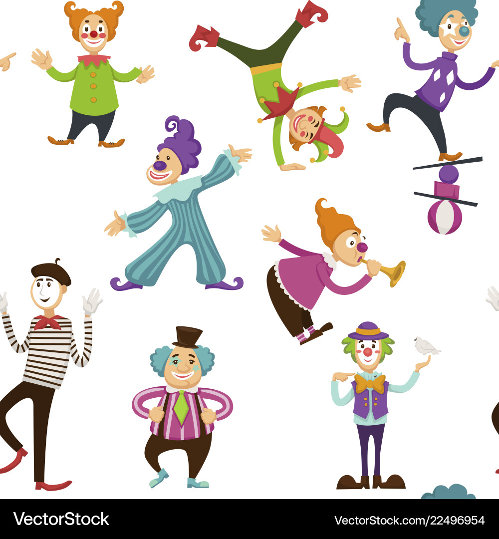 Clown and mime entertaining people seamless Clown and mime entertaining people seamless vector image