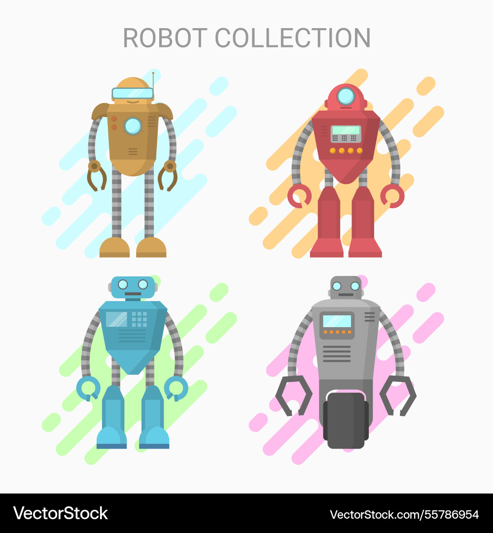 Flat design robot character collection Vector Image
