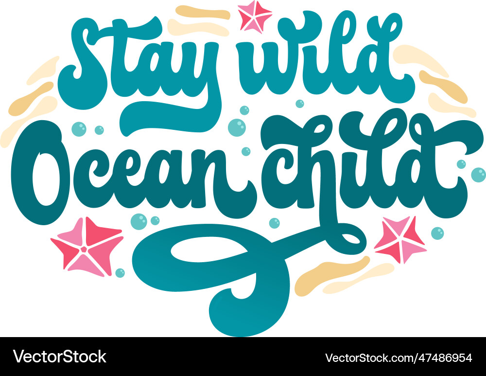 Groovy Ocean Child - Script Lettering Vector Image