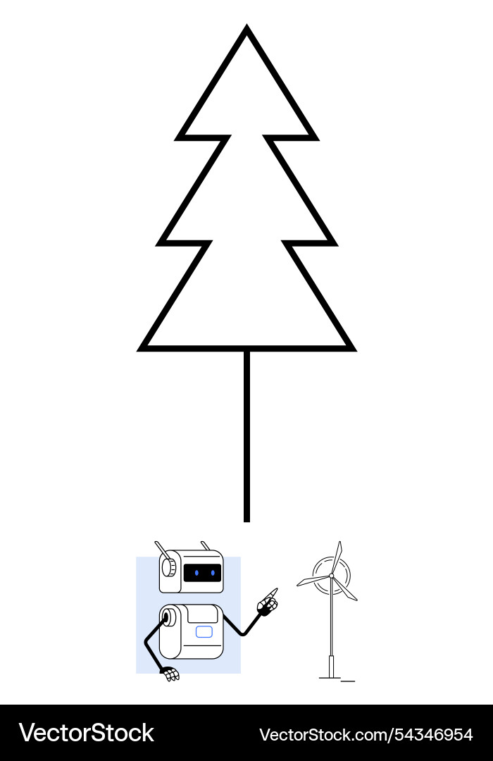 Minimalist pine tree robot in thought and wind vector image