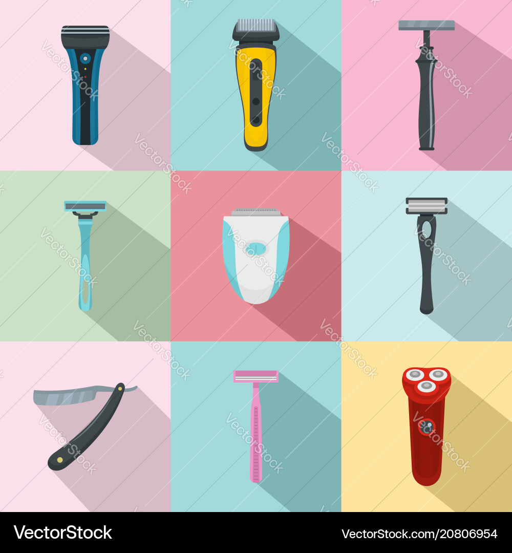 Shaver blade razor personal icons set flat style Shaver blade razor personal icons set flat style vector image
