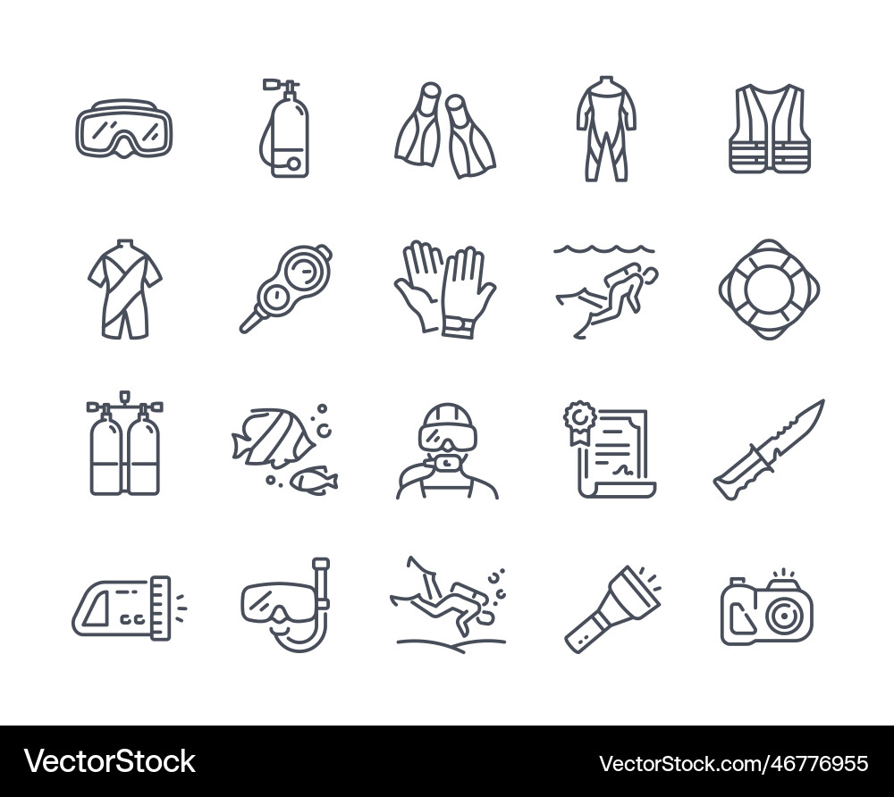 Diving line icons set Diving line icons set vector image