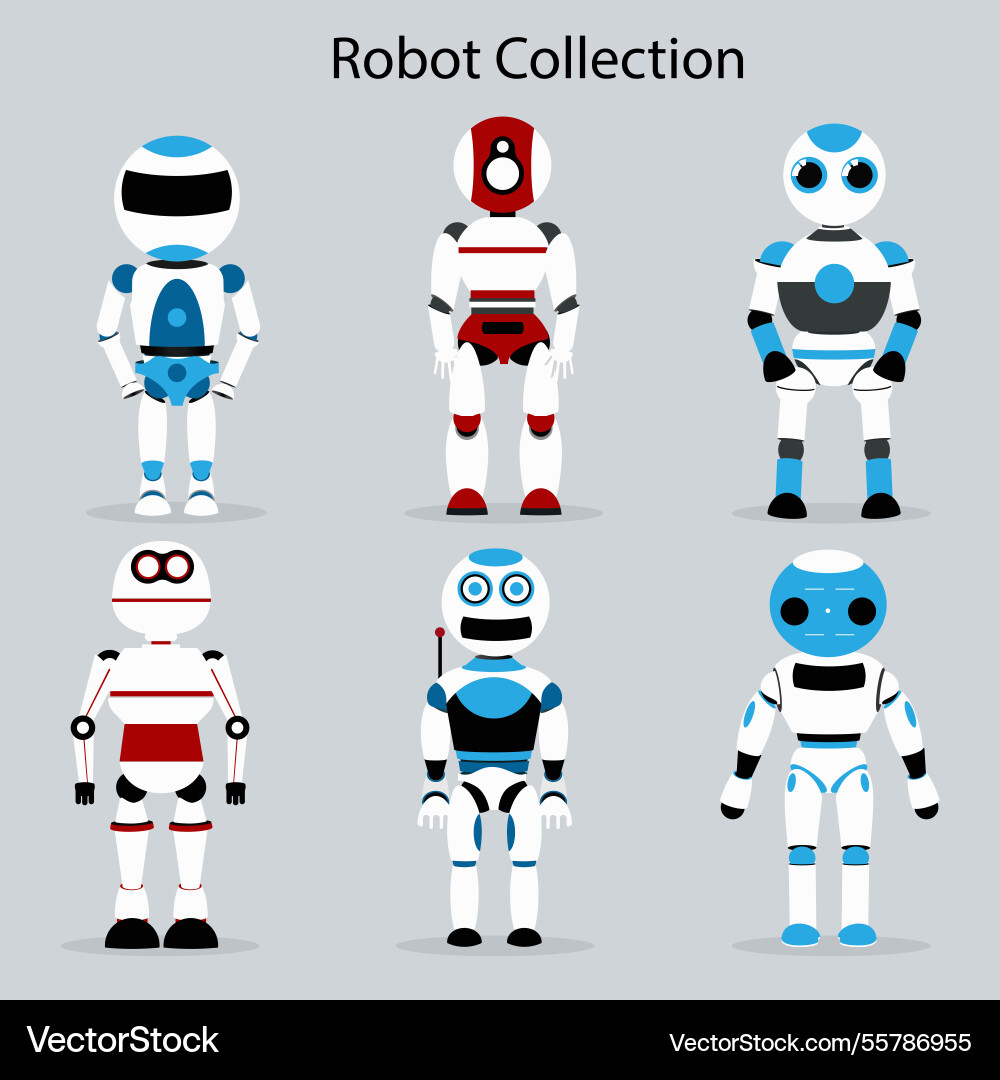 Flat design robot character collection Vector Image