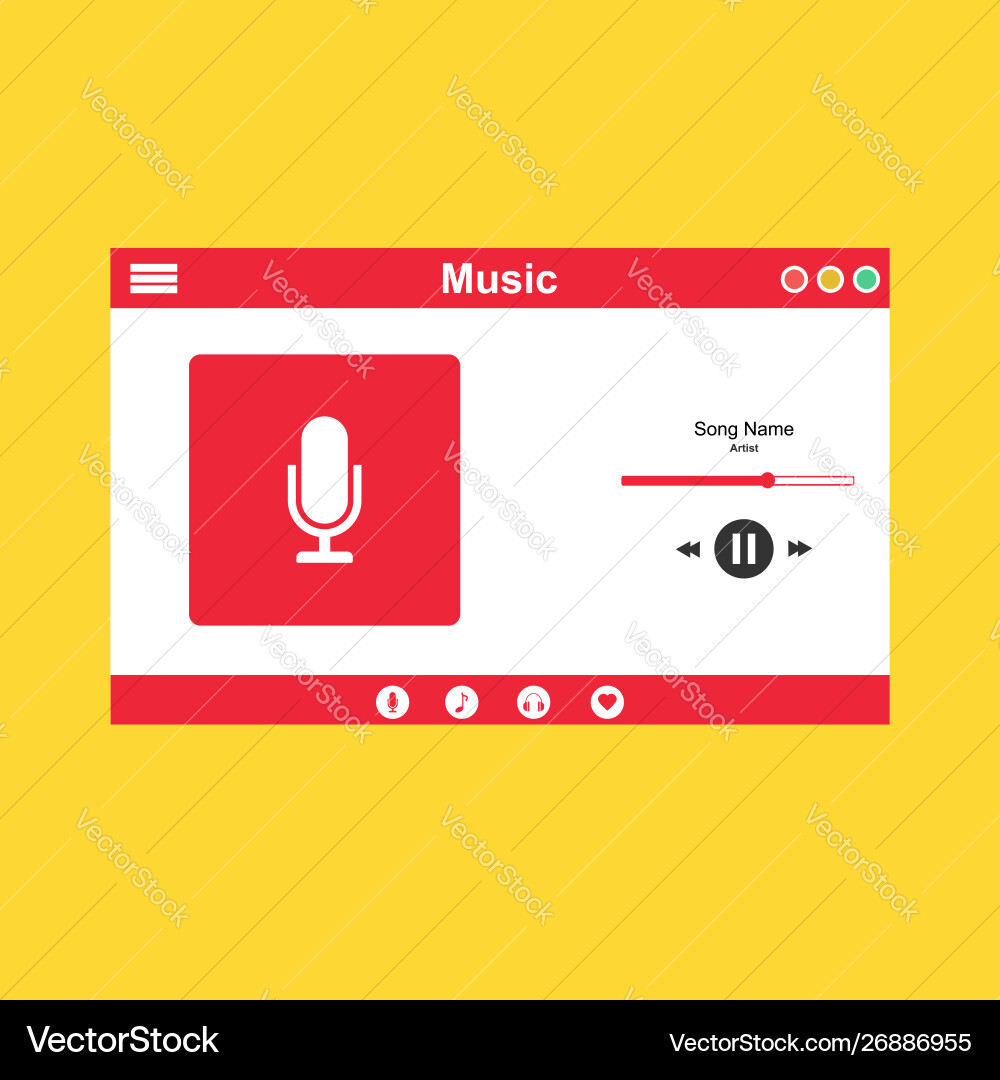Media player application app template with flat Media player application app template with flat vector image