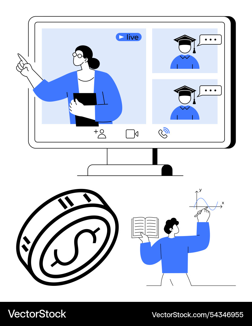 Online education session with video conference Vector Image