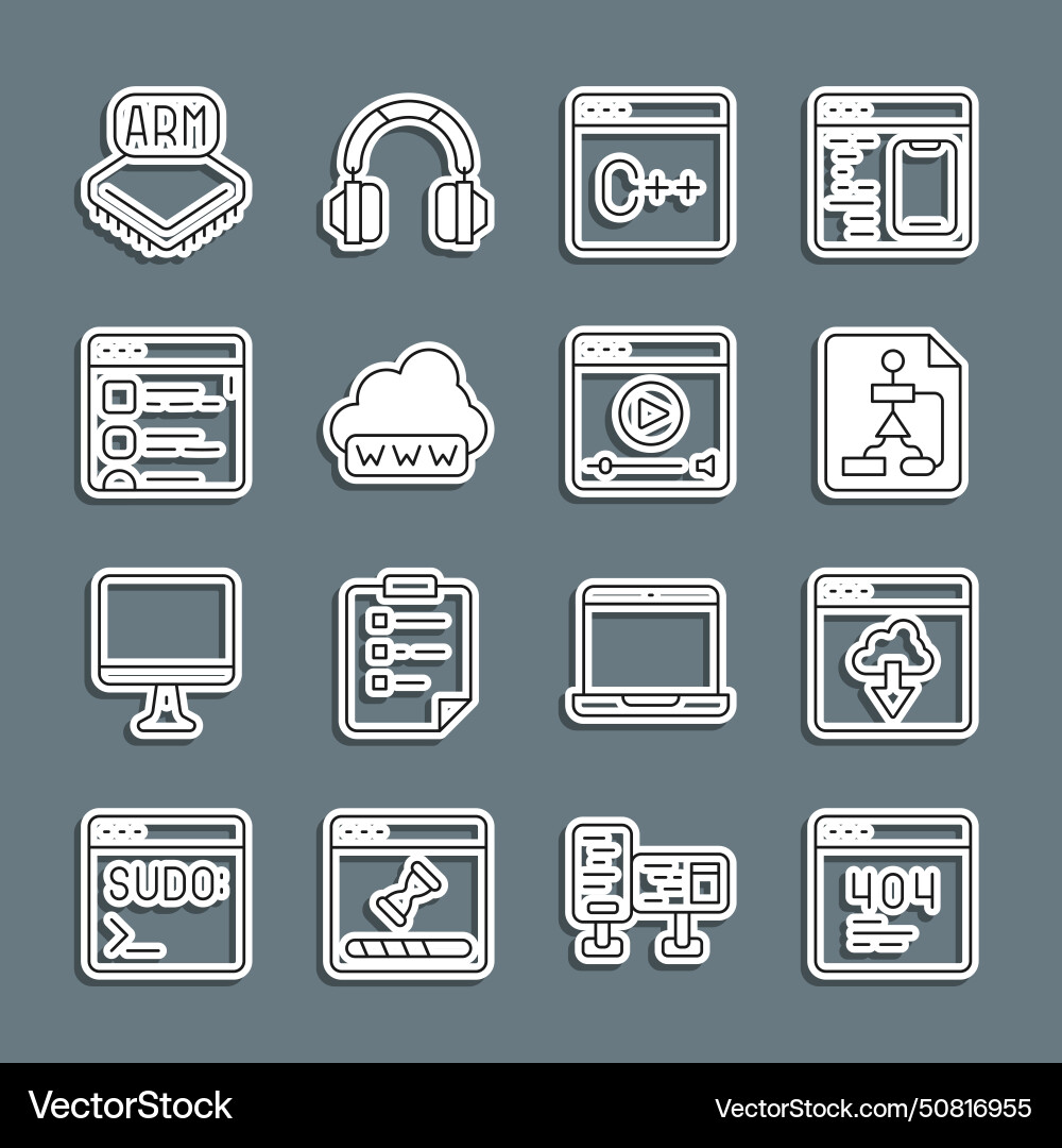 Set line page with a 404 error cloud technology Set line page with a 404 error cloud technology vector image