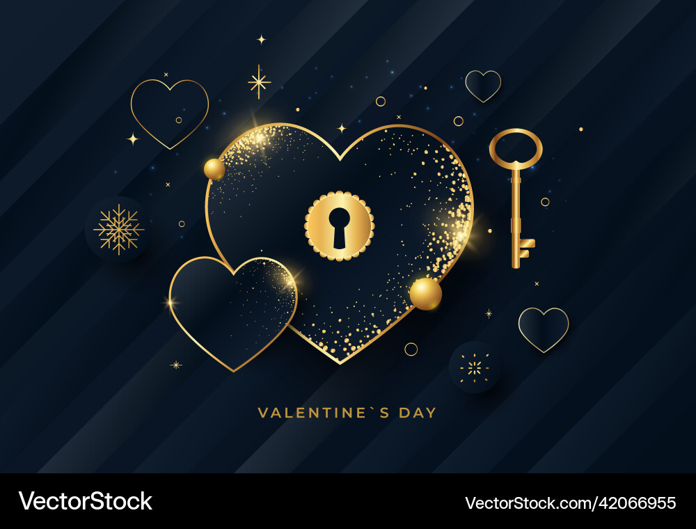 Valentines day gold heart greeting card design vector image