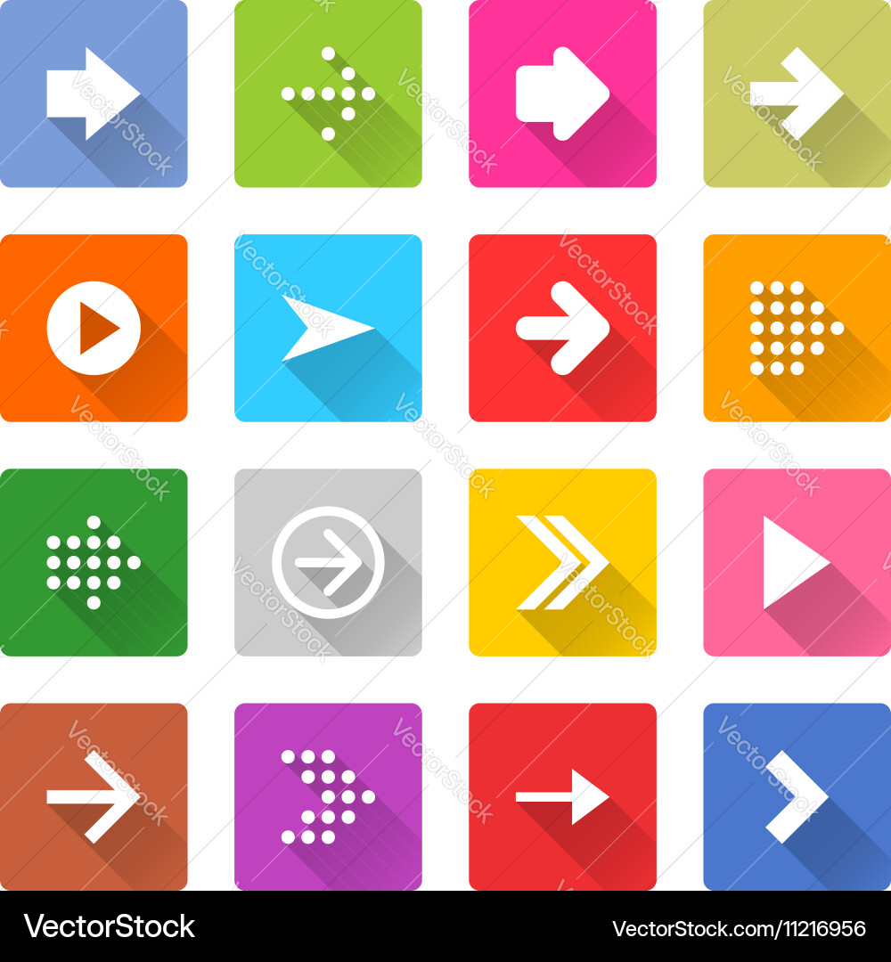 Flat arrow icon set square web button Vector Image