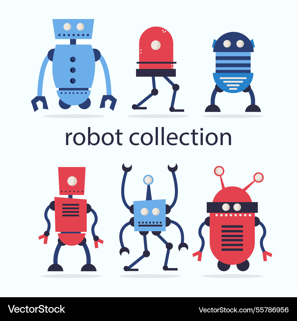 Flat design robot character collection Vector Image