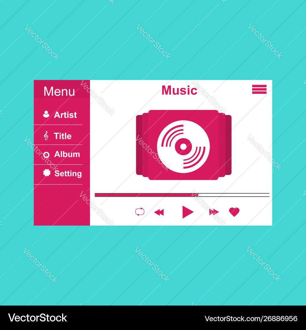 Media player application app template with flat Media player application app template with flat Vector Image