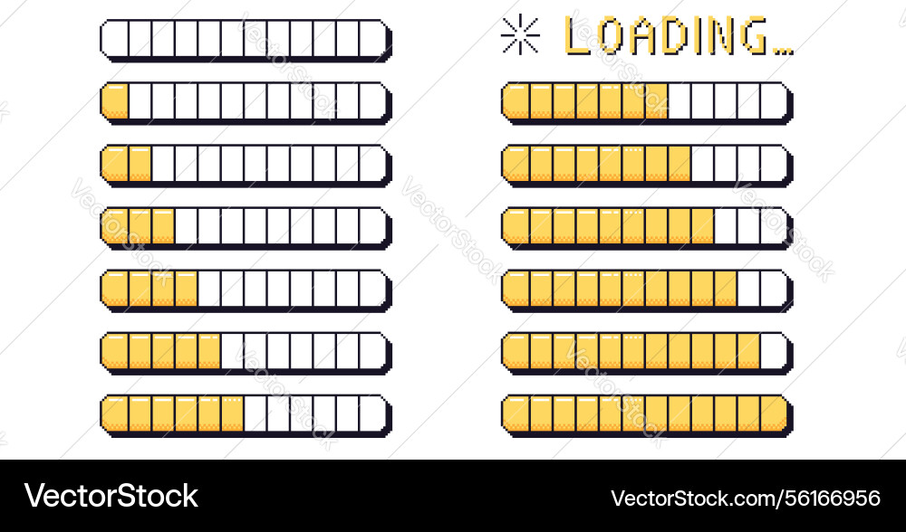 Pixel art loading bar interface 8 bit game Pixel art loading bar interface 8 bit game vector image