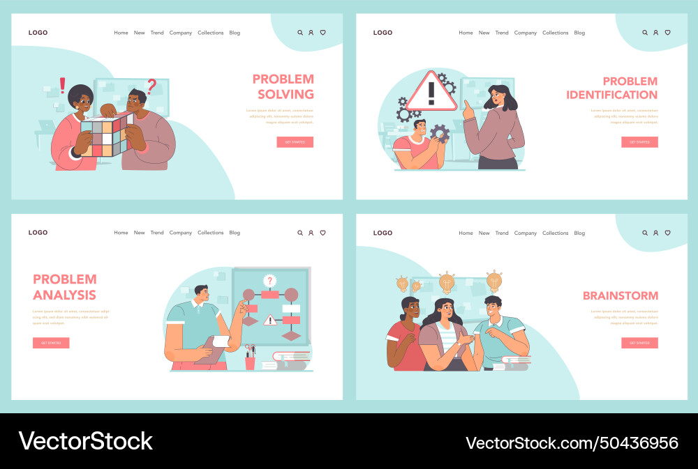 Problem-solving stages set flat Problem-solving stages set flat vector image