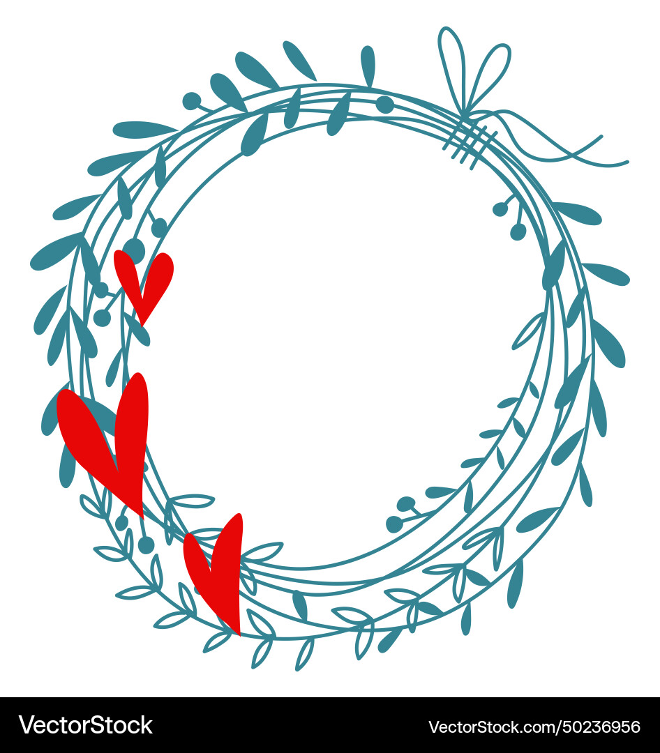 Simple wreath with leaves and berries hearts vector image