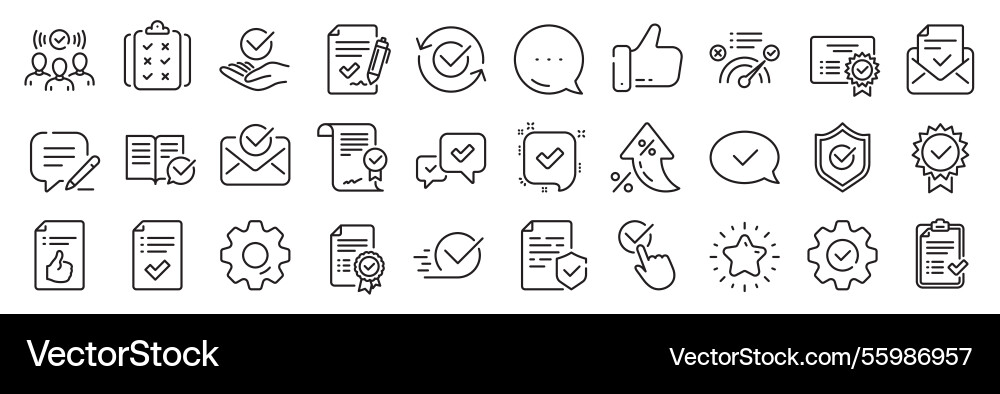 Approve line icons set of check list certificate Approve line icons set of check list certificate vector image