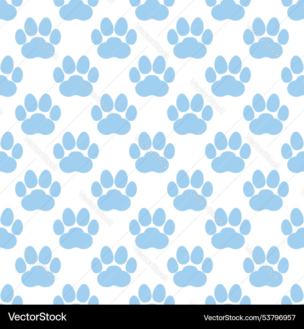 Blue paw print seamless repeating background Blue paw print seamless repeating background vector image