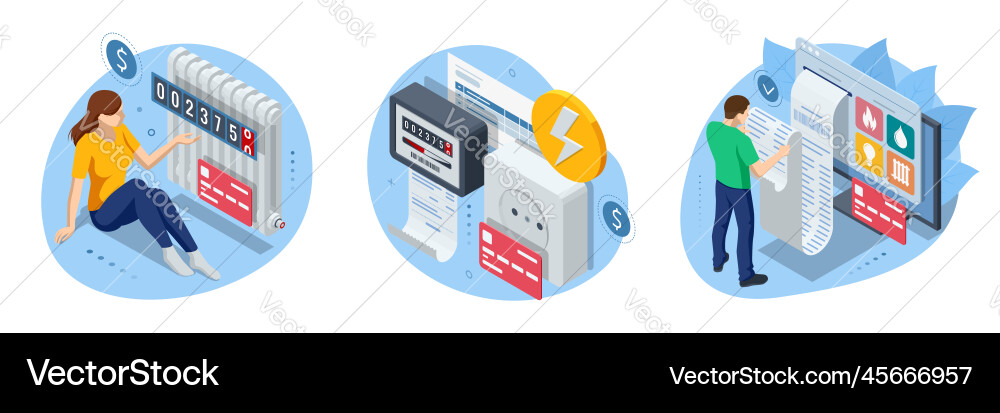 Isometric invoice payment for heat energy Isometric invoice payment for heat energy vector image