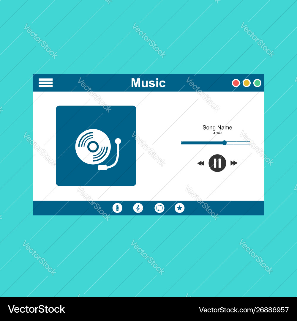 Media player application app template with flat Media player application app template with flat vector image
