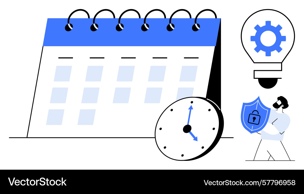 Calendar with clock and lock symbol representing Calendar with clock and lock symbol representing vector image