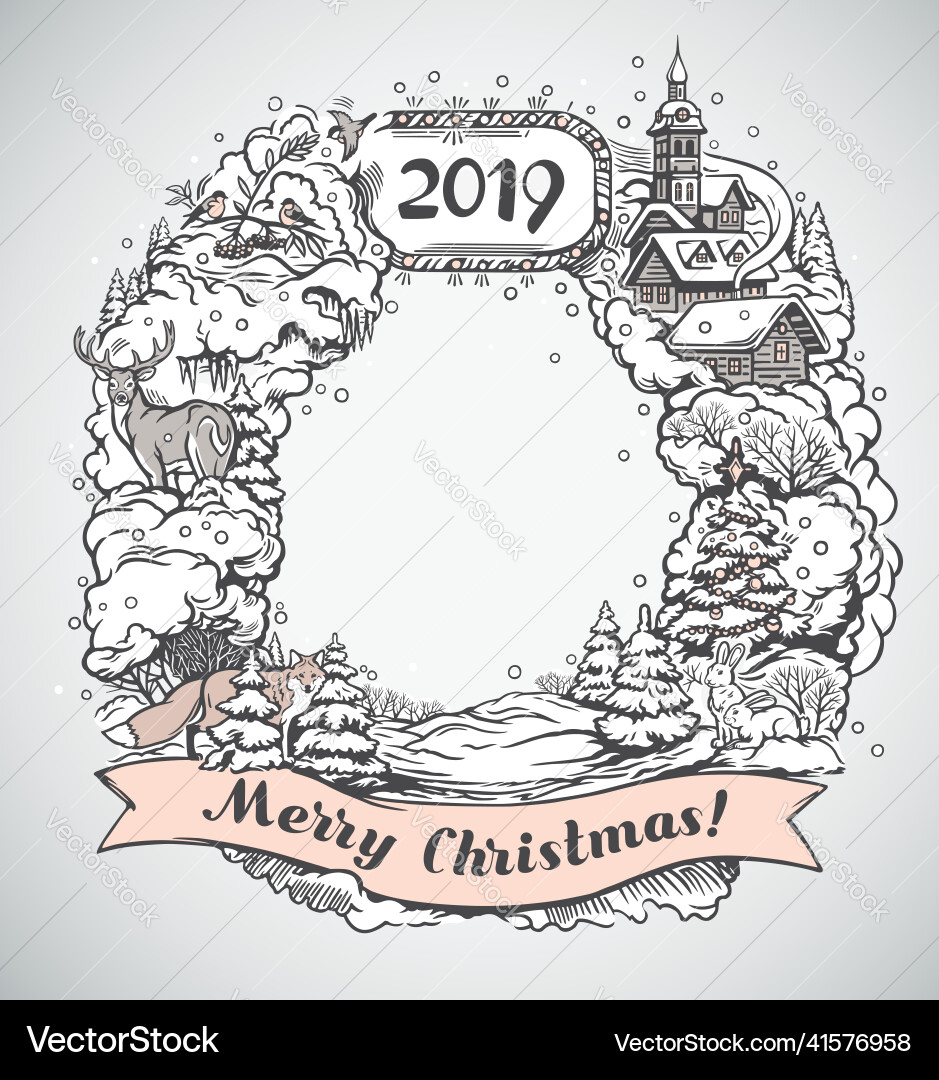 Festive graphic frame with elements and objects Vector Image