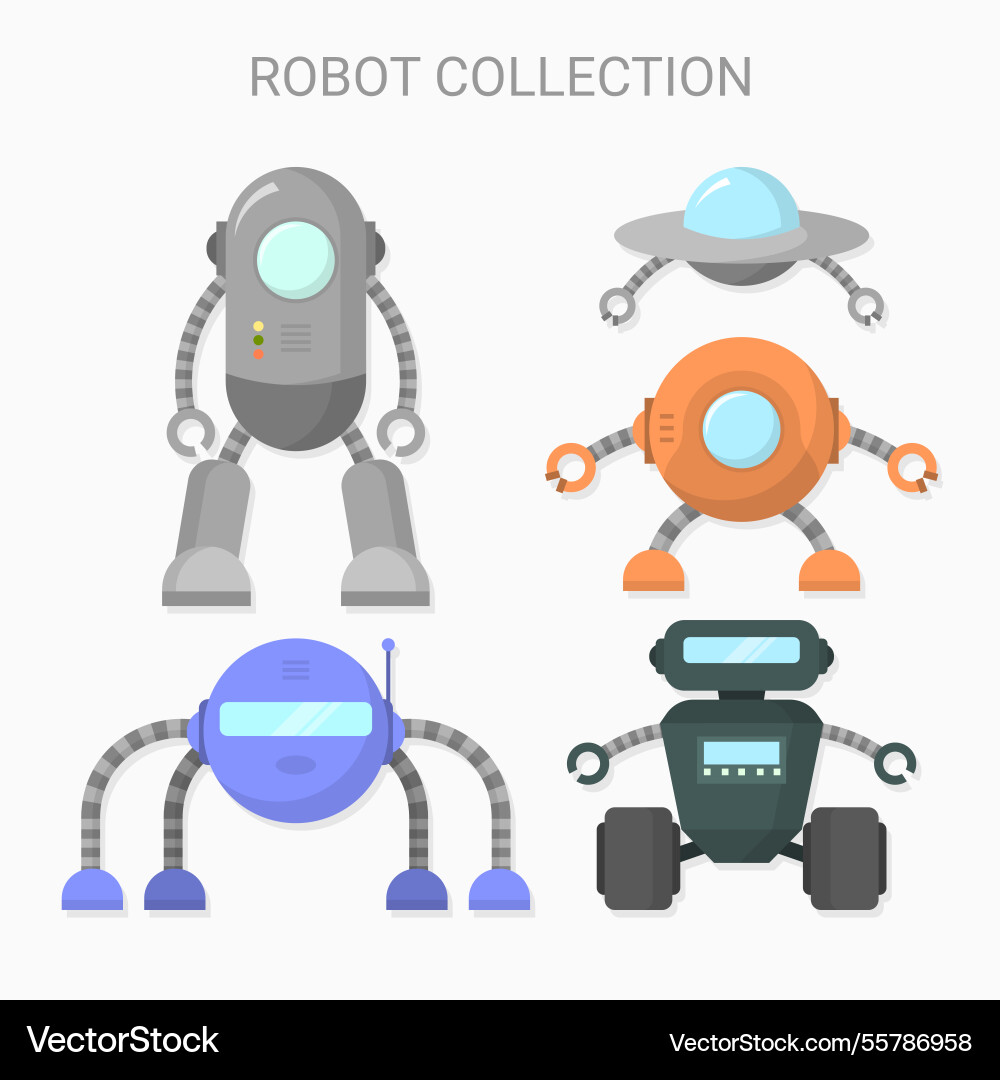 Flat design robot character collection Vector Image