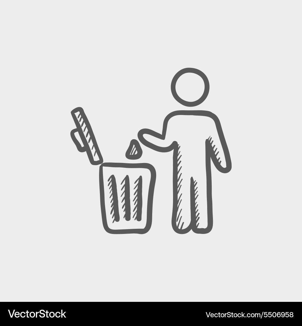 Man throwing garbage in a bin sketch icon vector image