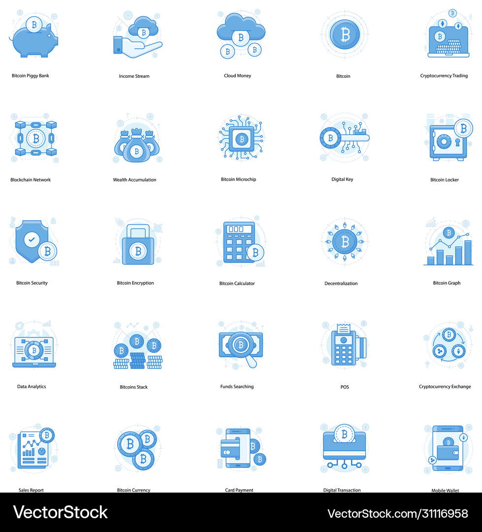 Pack cryptocurrency flat icons – Royalty-Free Vector | VectorStock