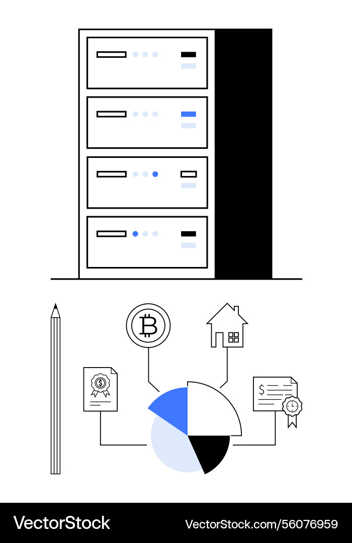 Digitales Server- und Blockchain-Datennetzwerk vektorbild