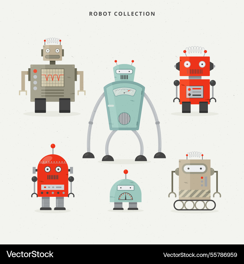 Flat design robot character collection Vector Image